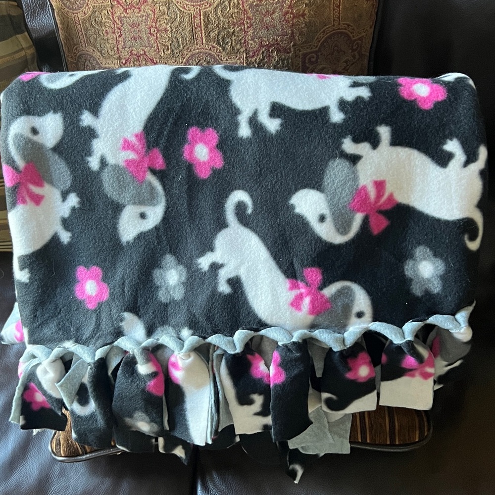Cute Black and White Dachshund Blanket with Pink Accents 60x48